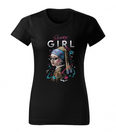 Tricou The Sassy Girl, din bumbac negru, cu design fata, pentru dama [1]