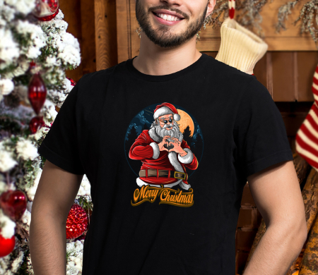 Tricou Heart Santa de craciun, cu Mos Craciun, din bumbac negru