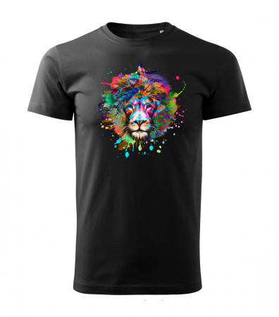 Tricou leu multicolor, din bumbac negru, pentru barbati [1]