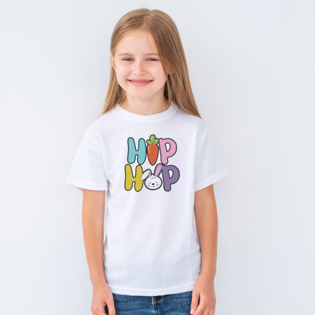 Tricou alb cu model Hip Hop pentru copii, cu iepuras, de Paste [1]