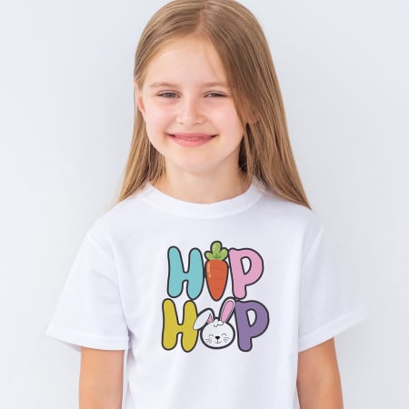 Tricouri Copii - Tricou alb cu model Hip Hop pentru copii, cu iepuras, de Paste