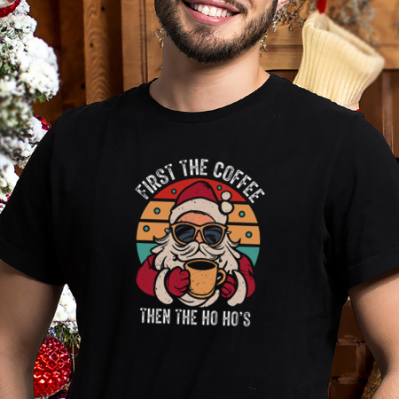 Tricou de Craciun, First the Coffee then the Ho Hos, din bumbac negru