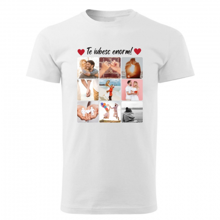 Tricou din bumbac personalizat pentru cuplu cu colaj din 9 fotografii si mesaj [1]