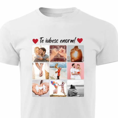 Tricou din bumbac personalizat pentru cuplu cu colaj din 9 fotografii si mesaj [0]