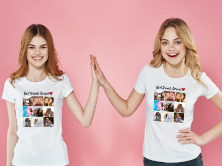 Tricou din bumbac personalizat pentru cele mai bune prietene cu colaj din 9 fotografii si mesaj [1]