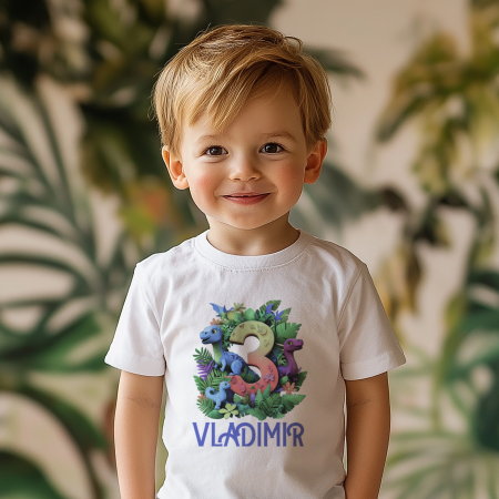 Zi de nastere - Tricou dinozauri pentru zi de nastere, pentru 3 ani, personalizat cu nume