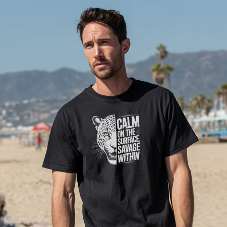 Tricou din Bumbac Negru cu Tigru si mesajul Calm on the Surface, Savage Within [1]