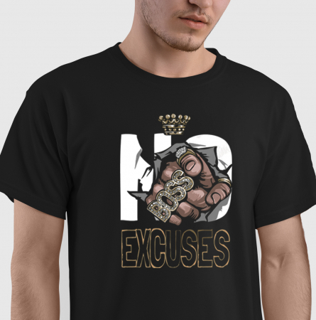 Tricouri pentru EL - Tricou No excuses, din bumbac negru, cu design coronita, pentru barbati