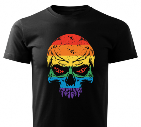 Cadouri - Tricou LGBT pride, cu schelet in culorile curcubeului, din bumbac negru