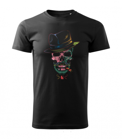 Tricou gangster cu trabuc, din bumbac negru, pentru barbati, cu design craniu gangster [1]