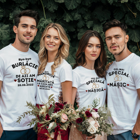 Nunta - Tricou Mireasa, Tricou Mire, Nasa, Nas, tricou nunta, personalizat cu design negru sclipicios