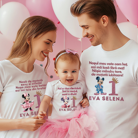 Tricouri Botez - Tricou Nasi, Parinti, Copil pentru taierea motului, personalizat cu coronita si numele copilului