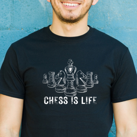 Paste - Tricou negru Chess is life, pentru iubitorii si jucatorii de sah