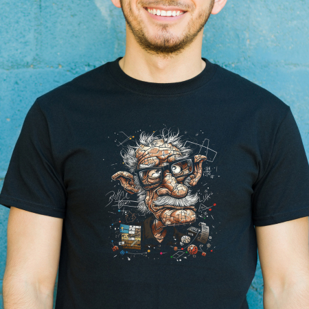 Tricouri pentru EL - Tricou negru din bumbac, cu caricatura lui Einstein