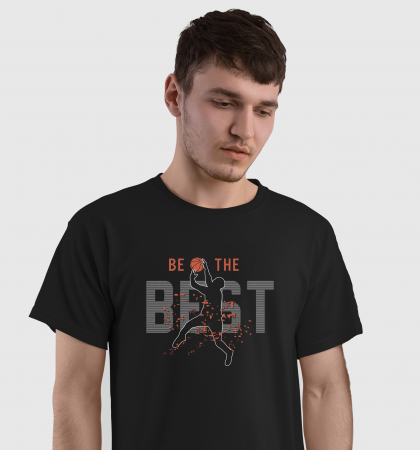 Tricou negru Basketball, cu minge de baschet si mesajul Be the best [3]