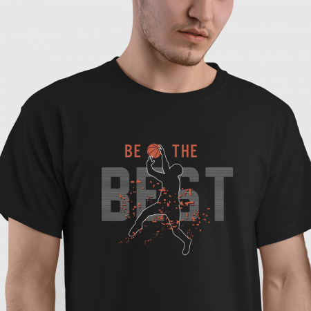 Paste - Tricou negru Basketball, cu minge de baschet si mesajul Be the best