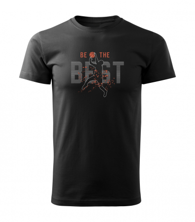 Tricou negru Basketball, cu minge de baschet si mesajul Be the best [2]