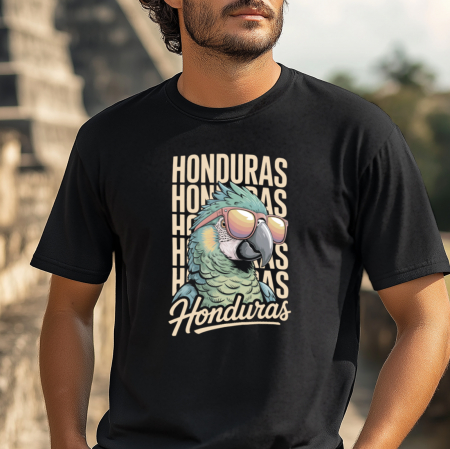 Tricouri pentru EL - Tricou Honduras negru personalizat cu papagal cu ochelari
