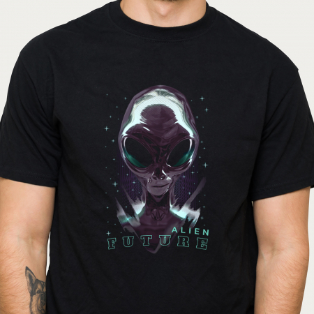 Paste - Tricou negru Alien Future, cu extraterestru abstract