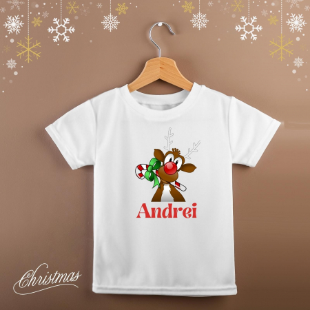 Tricou pentru copii de Craciun, personalizat cu nume si ren [1]