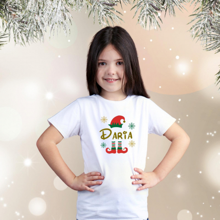 Tricou pentru copii de Craciun, personalizat cu nume si spiridus