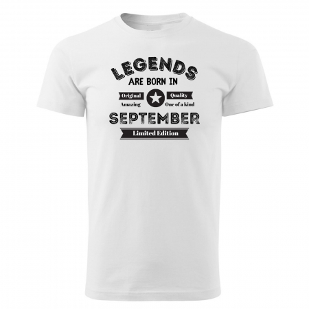 Tricou pentru zi de nastere, Legents are born in September, tricou alb cu imprimeu negru [2]