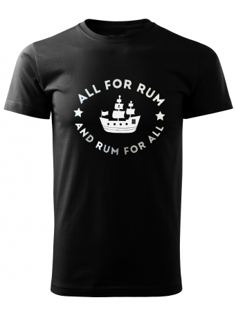 Tricou pentru iubitorii de rom, All for Rum, Rum for All, tricou negru cu imprimeu gri [1]