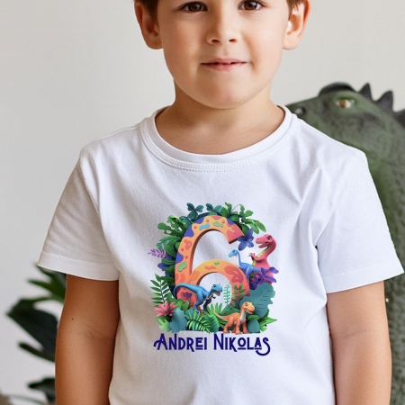 Copii - Tricou dinozauri pentru zi de nastere, pentru 6 ani, personalizat cu nume