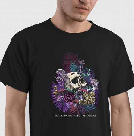 Tricouri pentru EL - Tricou See the Universe, din bumbac, cu design craniu si ciuperci