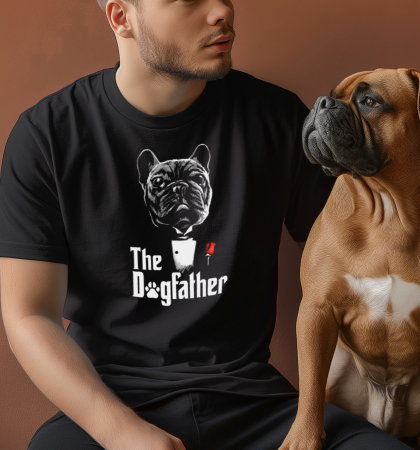 Tricouri pentru EL - Tricou The Dogfather, din bumbac negru, pentru barbati, cu design catel