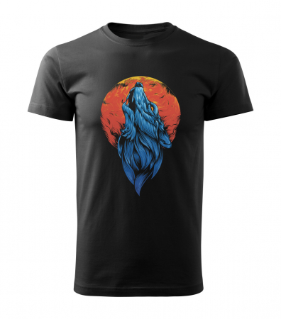 Tricou Lup si luna rosie, din bumbac negru, pentru barbati [2]