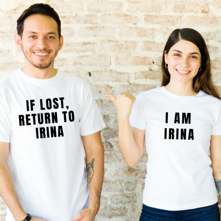 Power Couple - Tricouri pentru cuplu, set de 2 tricouri albe, personalizate cu If lost return to babe