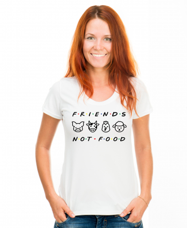 Tricou alb, personalizat Friends not Food, pentru vegani, vegetarieni [0]