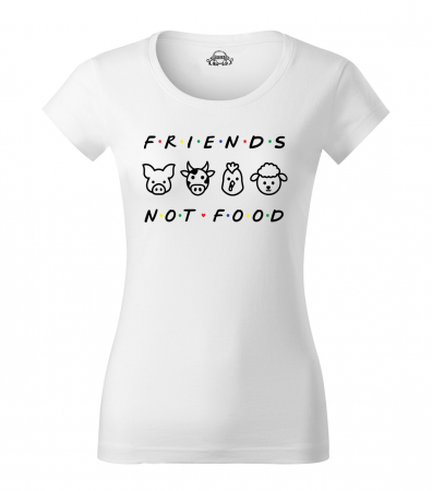Tricou alb, personalizat Friends not Food, pentru vegani, vegetarieni [1]