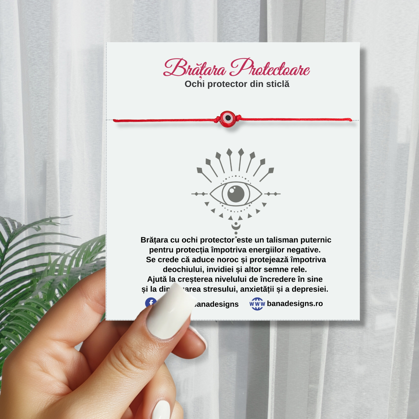 Brățară Minimalistă Ochi Protector Rosu - Brățară Talisman Noroc și Protecție, Ajustabilă cu Noduri Kabbalah