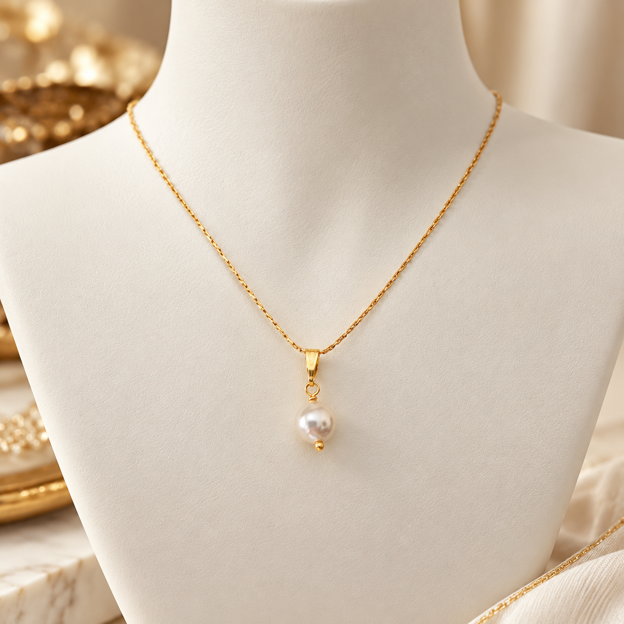 Colier placat cu aur, cu pandant perluta shell pearl alba