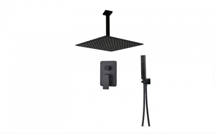 Set de dus negru incastrabil in tavan, cu para patrata 30 cm, 2 sau 3 functii de curgere a apei,Nova Black [3]