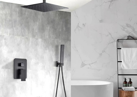 Set de dus negru incastrabil in tavan, cu para patrata 30 cm, 2 sau 3 functii de curgere a apei,Nova Black [2]