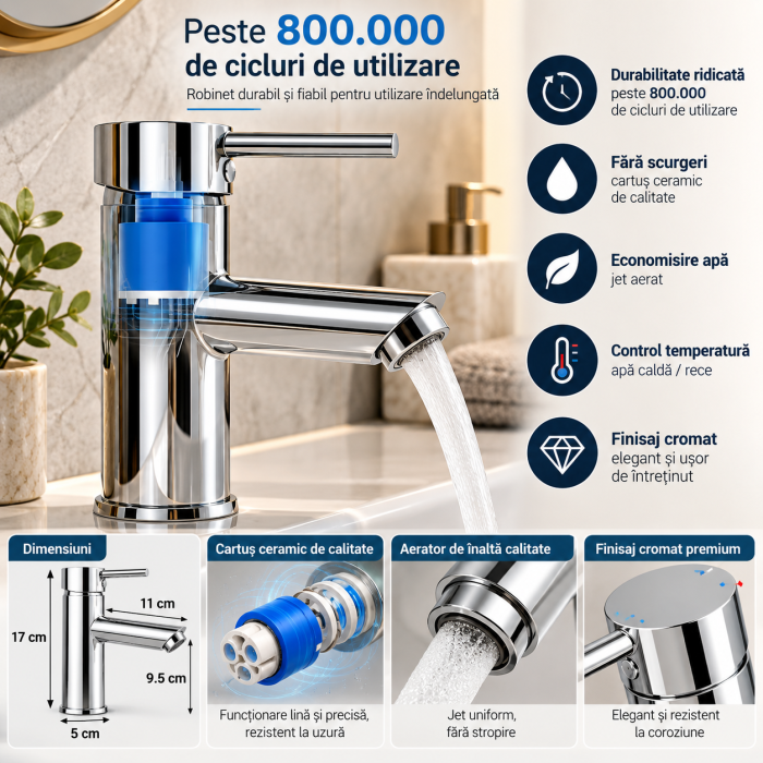 Baterie lavoar baie monocomandă alamă cromată – Crom [3]