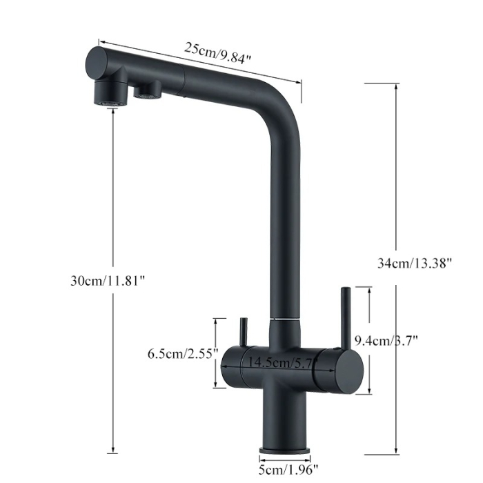 Baterie bucatarie, 3 cai, pentru filtru de purificare, dus extractibil, negru mat [6]