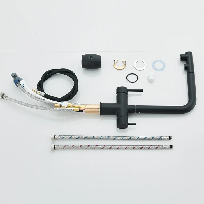 Baterie bucatarie, 3 cai, pentru filtru de purificare, dus extractibil, negru mat [4]