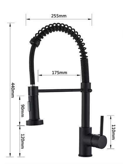 Baterie bucatarie cu dus extractibil negru mat, Nova Black [5]