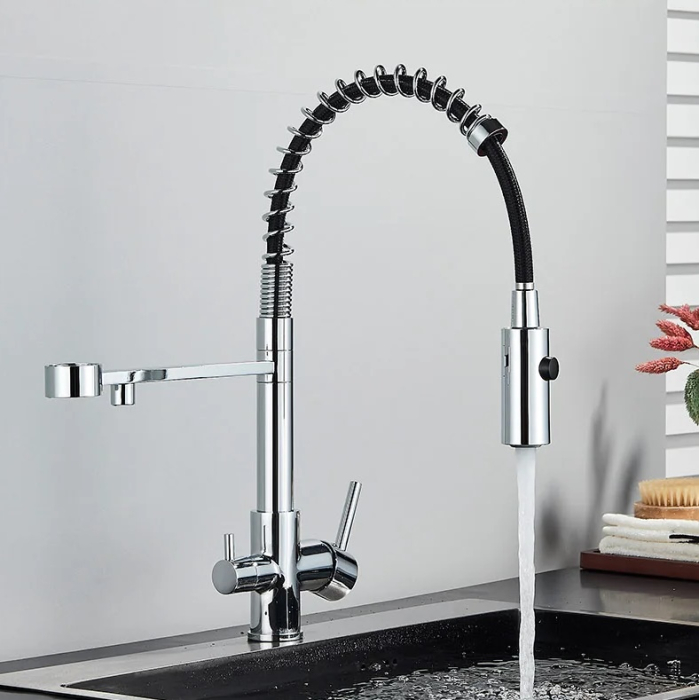 Baterie bucatarie crom cu dus extractabil si pipa suplimentara. [4]