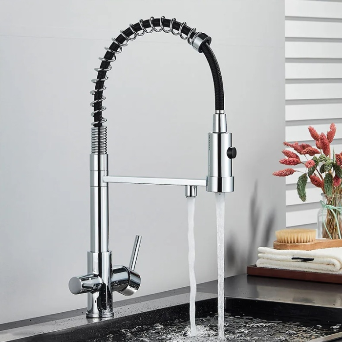 Baterie bucatarie crom cu dus extractabil si pipa suplimentara. [3]