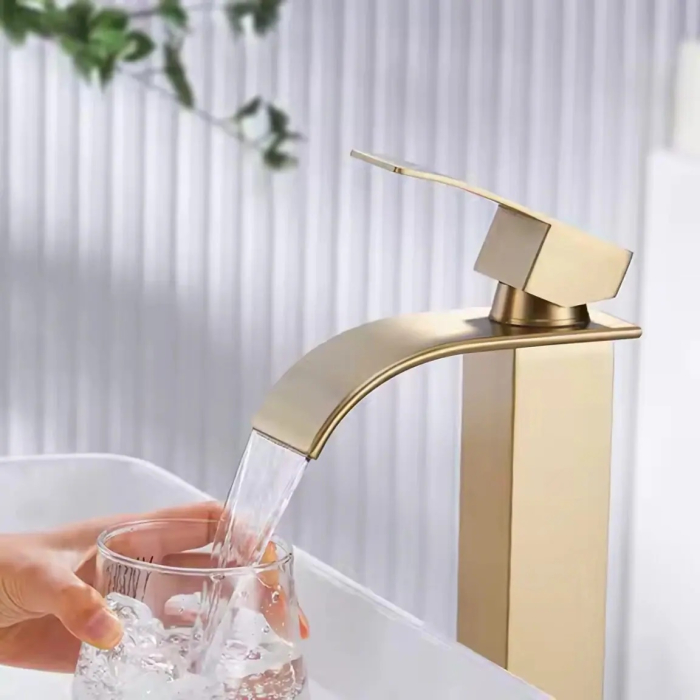 Baterie inalta pentru lavoar tip cascada, auriu periat [5]