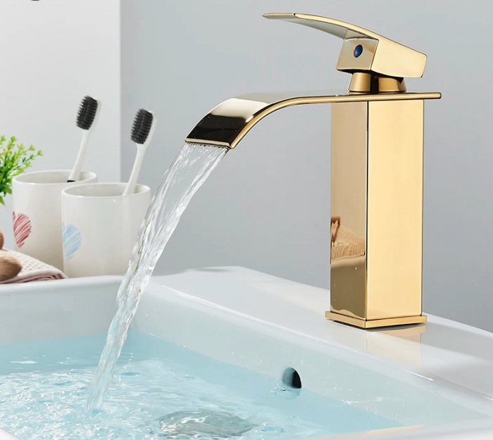 Baterie lavoar auriu lucios tip cascada [6]