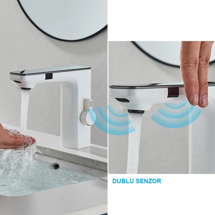 Baterie lavoar cu senzor de pornire/oprire, alb mat [2]