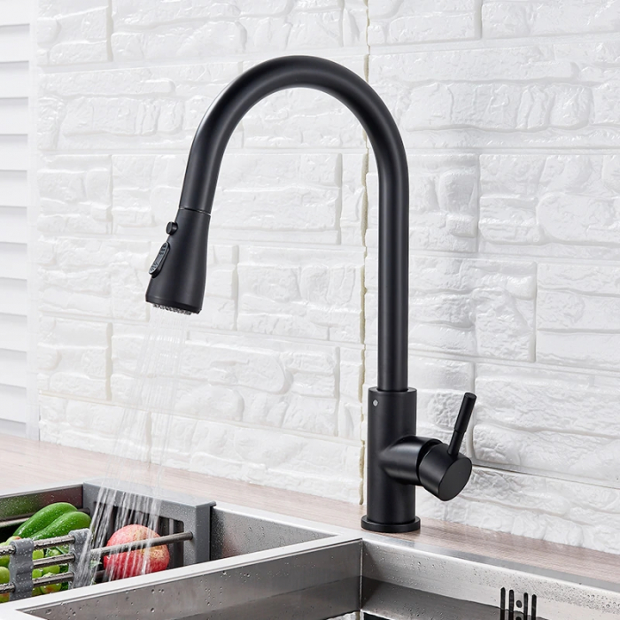 Baterie lebada retro Turin Black dus extractabil montare chiuveta bucatarie sau blat [4]