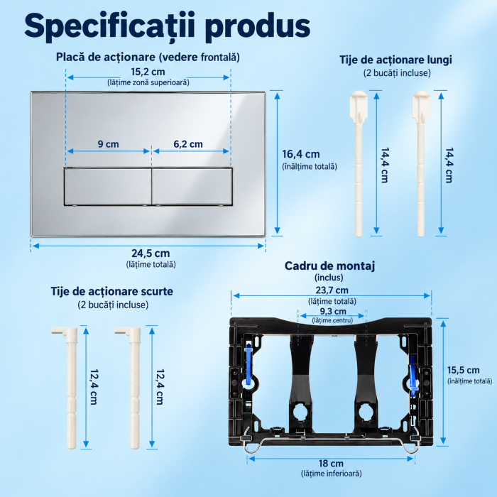 Clapetă WC dublă comandă compatibilă Geberit Sigma 245x164 mm crom [4]