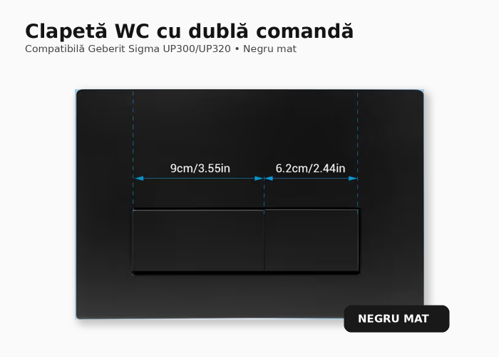 Clapetă WC dublă comandă compatibilă Geberit Sigma 245x164 mm negru mat [2]